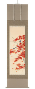 紅葉に小鳥　鈴木秀湖（直筆）　掛軸（掛け軸）