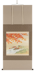 紅葉に小鳥　川島正行（直筆）掛軸（掛け軸）