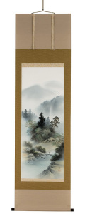 彩色山水　中野長春（直筆）  画像　掛軸（掛け軸）　