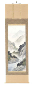 彩色山水 森　邦堂（直筆） の掛軸（掛け軸）