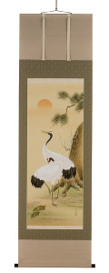 鶴亀 杉山加選（直筆）　掛軸（掛け軸）