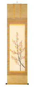桃の花　尾上　晩翠（直筆）　掛軸（掛け軸）