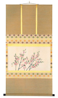 桃の花　尾上　晩翠（直筆）　掛軸（掛け軸）