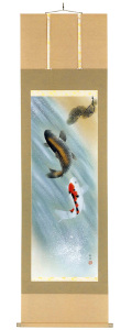 掛軸　滝昇鯉　松村雄山 掛け軸 滝登鯉◇松村雄山（真作・新品）