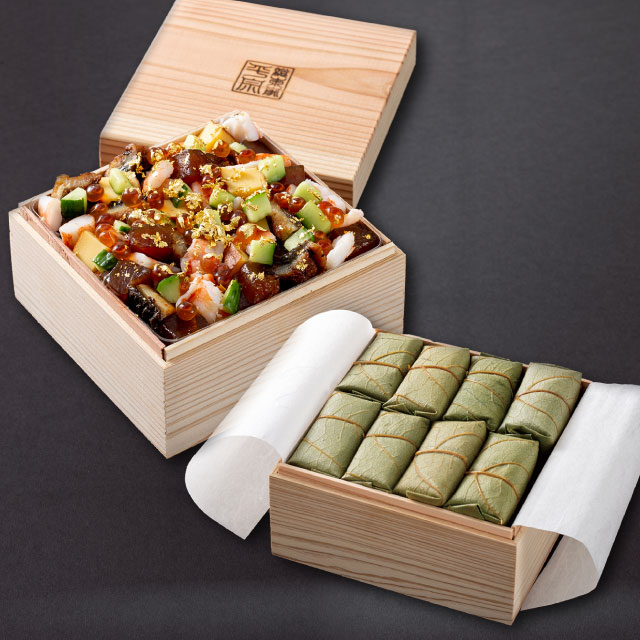 平宗が放つこだわりの寿司＜ミニ柿の葉ずし 16個いり 天平ちらしのセット＞