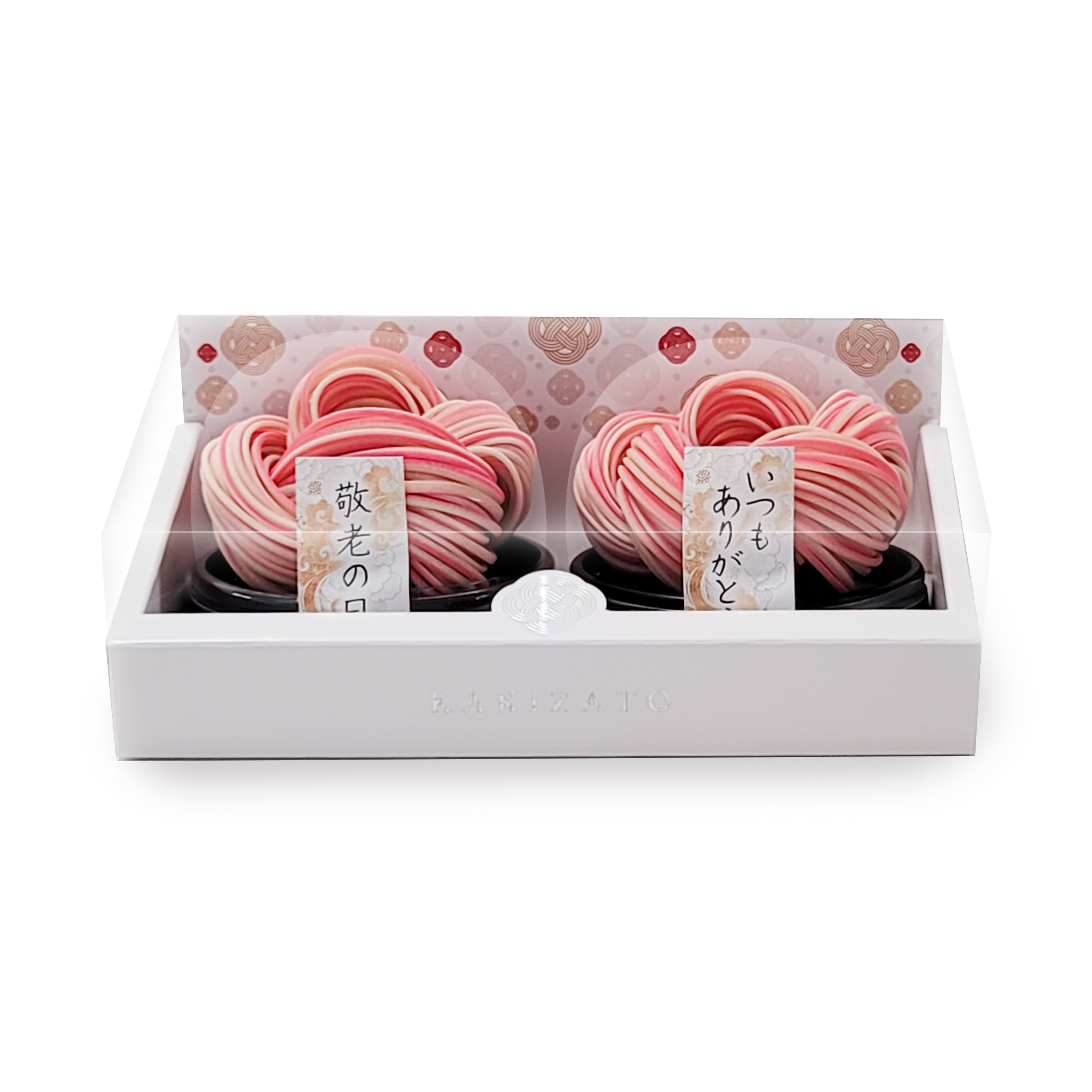 【送料込み】敬老の日オリジナルデザイン　knot  pink&white  ２個入　紅白細うどん