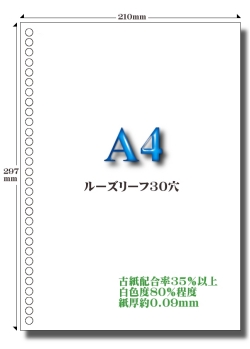 A4エコペーパー 30穴（ルーズリーフ）白紙 500枚 加工直販.com