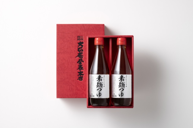 釜春特製つゆ：生ストレートつゆ　素麺つゆ：２本入り　（常温保存）