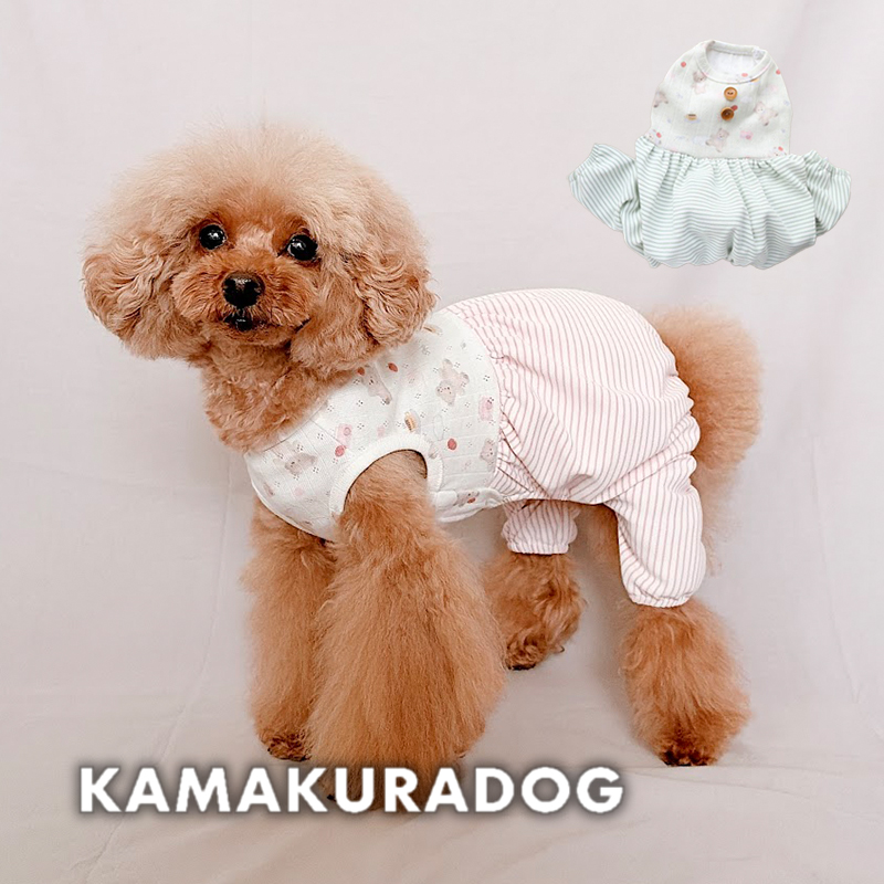 犬服　♡MＯＡ♡　ご確認　ロンパース　ハンドメイド くまさんふんわりロンパース 可愛い小型犬の洋服通販 鎌倉ドッグ