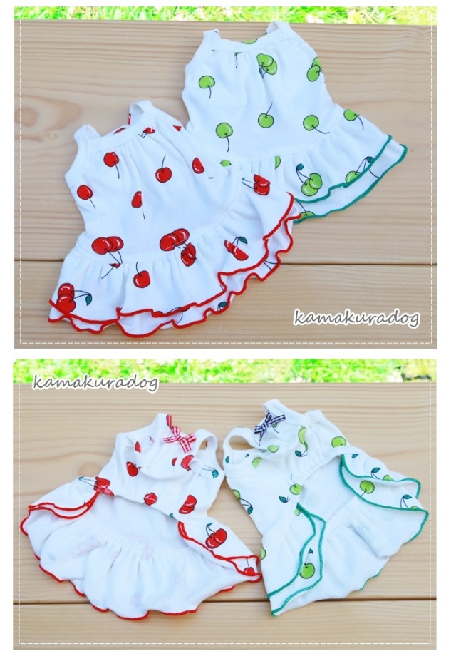 ハンドメイド犬服 さくらんぼのパフスリーブワンピ ☆new 楽天