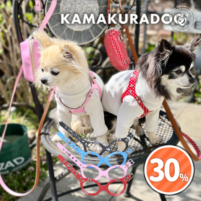 ドット柄メガネ型ハーネス・リード・ポーチ