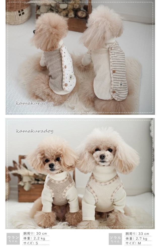 ハンドメイド　ベスト付きシャーリングワンピース　オーダー小型犬 可愛い小型犬の洋服通販 鎌倉ドッグ ORGANICベスト