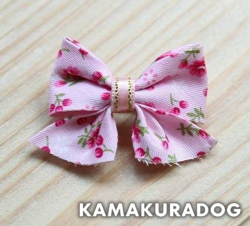 小花ピンクリボン（中・バレッタ・１個）