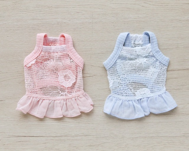 メッシュフラワーショート丈キャミワンピ 可愛い小型犬の洋服通販 鎌倉