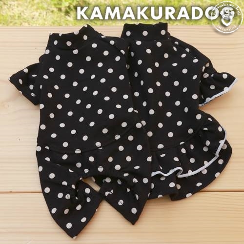 可愛い小型犬の洋服通販 鎌倉ドッグ 黒地ドットつなぎ ワンピース