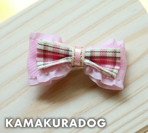 ピンクチェックリボン（大・バレッタ・1個）