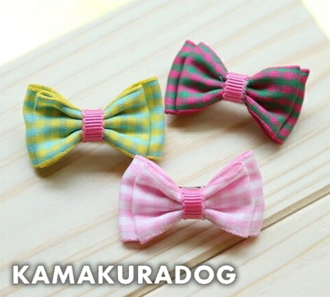 ３カラーチェックリボン（中・バレッタ・１個）