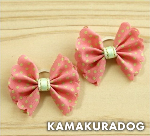 グリーンドットリボン（ゴム/バレッタ・２個）