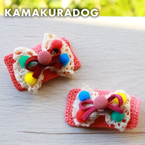 カラフルポンポン（バレッタ/クリップ・大１個）