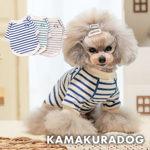わんちゃん刺繍ボーダートップス