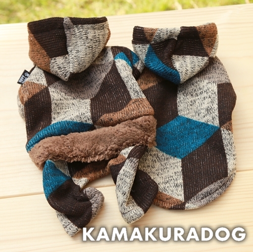 フード付きジャガードニットつなぎ