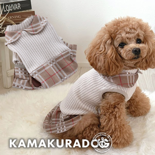 犬服ハンドメイドタータンワンピ