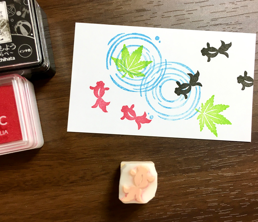 消しゴムはんこ　saosao様 ふわふわ泳ぐ金魚の消しゴムはんこ