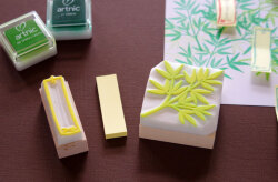 消しゴムはんこ　受付 七夕 笹と短冊の消しゴムはんこ