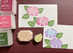 額紫陽花[ガクアジサイ]の消しゴムはんこ