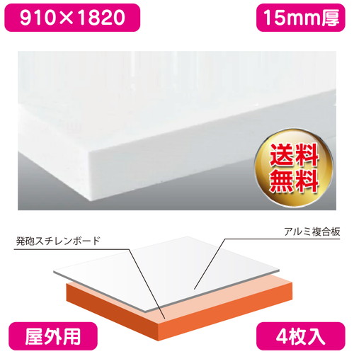 屋外用 アルミ複合板貼り  カルプボード 4枚入 APチャンネル 白 910×1820×15 個人様宅配送不可 の商品画像