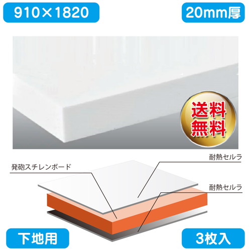 下地用 耐熱セルラ両面貼り  カルプボード 3枚入 セルラHIボード 910×1820×20 個人様宅配送不可 の商品画像