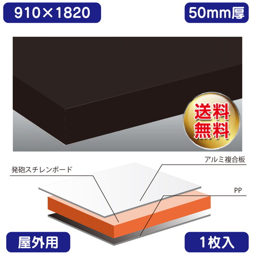 屋外用 アルミ複合板貼り  カルプボード 1枚入 Wチャンネル 黒 910×1820×50 個人様宅配送不可 の商品画像