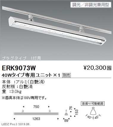 遠藤照明，ウォッシュスポットライト，40Wタイプ，プラグタイプ，1灯用，ERK9073W