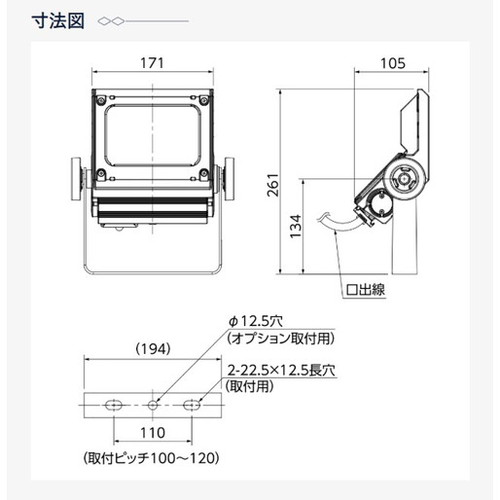 岩崎電気 ECF4050W/DSAN8/W LED投光器 レディオックフラッドネオ 40クラス 広角 昼光色 ホワイトの補助画像