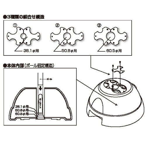 ポールサインベース，φ50.8mm用セット，52722***の補助画像