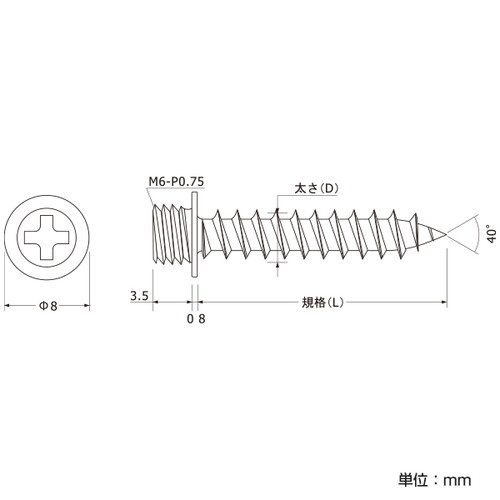 ポイントビス，4x20，三価クロメート，SCPAA001 の補助画像