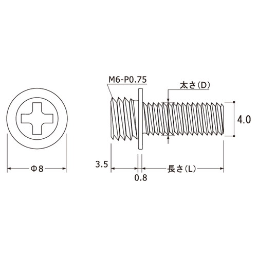 ポイントねじ，4x8，三価クロメート，SCPAA300 の補助画像