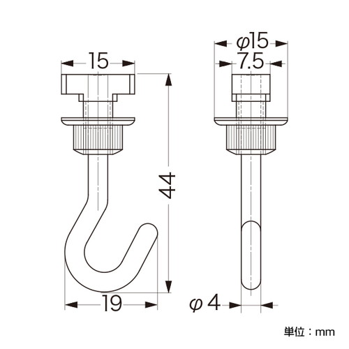 固定フックA(後付用)，B1007ニッケルメッキ，43159NKLの補助画像