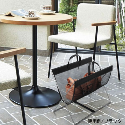 セルフワゴン持手付メッシュ×レザー調，黒，60357-01の補助画像
