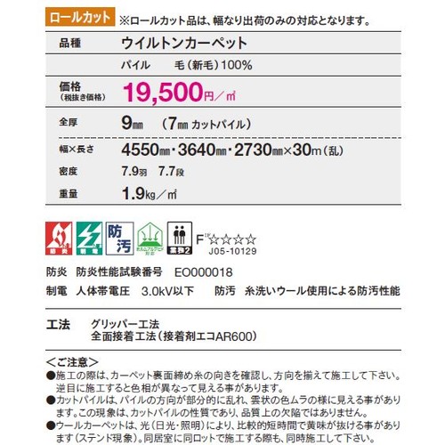 東リロールカーペットエトウィール10004550mm幅の補助画像