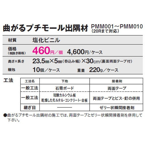 東リ立面仕上材曲がるプチモール出隅材の画像
