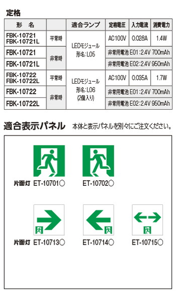 LED非常口・避難口天井埋込型誘導灯セット FBK-10722-LS17+ET- 