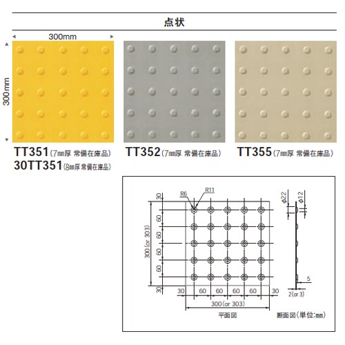 東リ，点字タイル，SGタイル，7mm厚，ケース売り，10枚入の商品画像