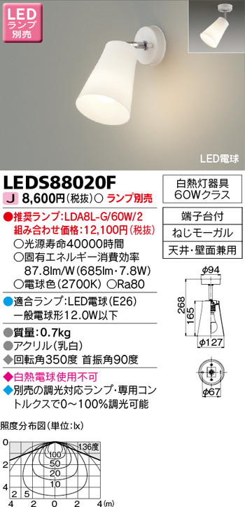東芝 住宅照明 スポットライト LEDS88020F ※ランプ別売の商品画像