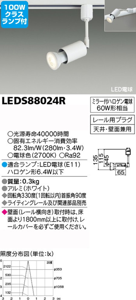 東芝，スポットライト，ハロゲン電球，100W相当，ランプセット，LEDS88024R，ランプ
