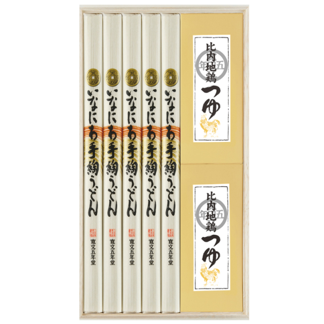 いなにわ手綯うどん／比内地鶏のつゆ詰め合わせ｜｜< 100g×5袋 >｜｜木箱入【 RZ-30】