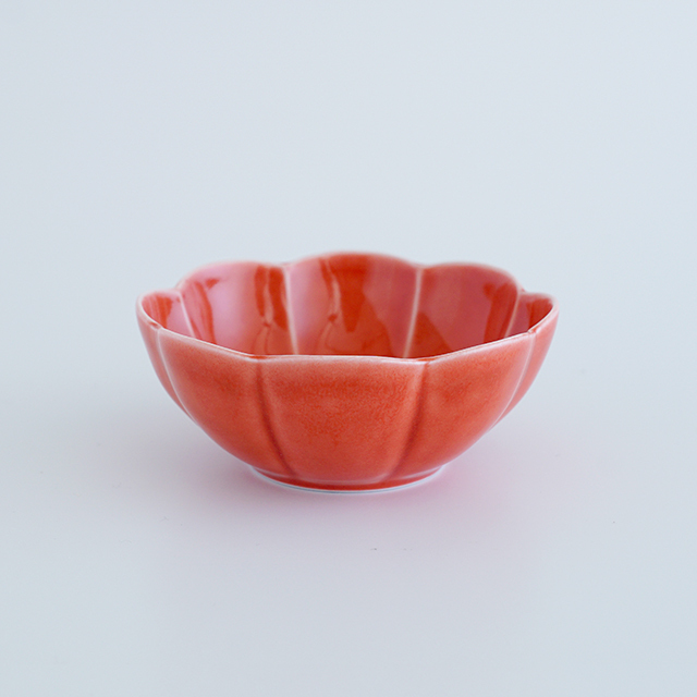 11cm 菊割小鉢 朱赤オリベ