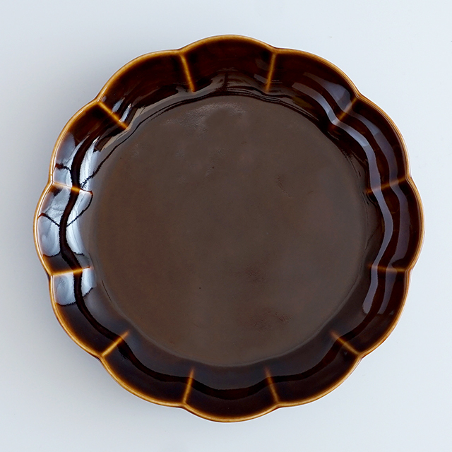 22cm 菊割浅鉢 あめ釉