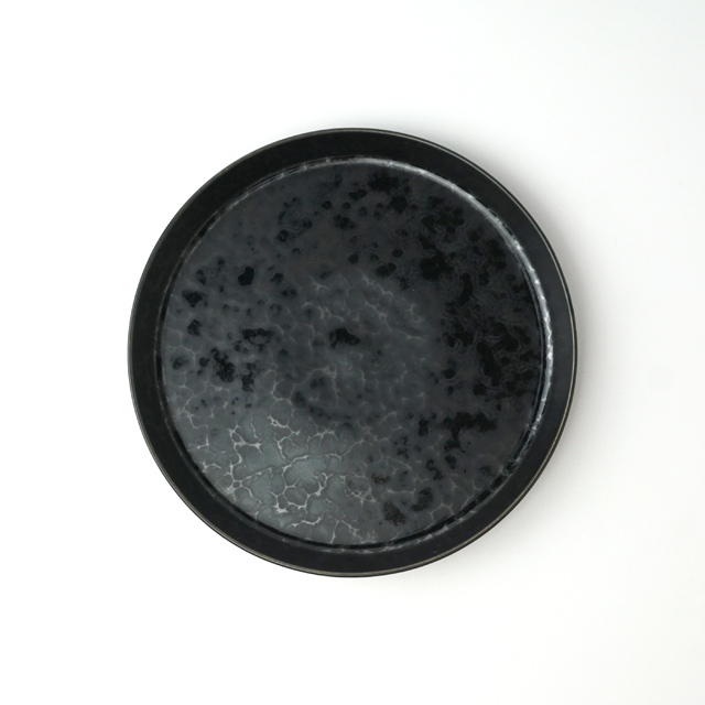 陶器製の黒と青のプレート 反りプレート 黒陶 16cm-24cm [3サイズ]