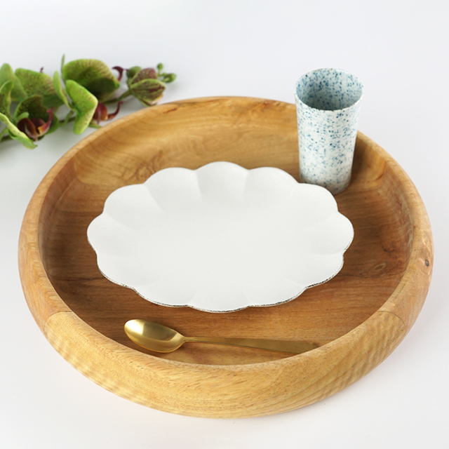 楕円菊割皿 スノープラチナ [14cm-25cm] 3サイズ